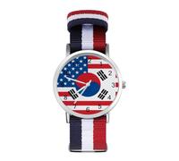 U.S.A and South Korean Flag Wrist Watches for Men Women Casual Braided Strap Easy Reader for Work Workout