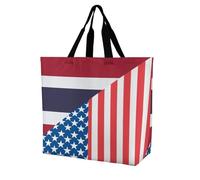 U.S.A And Thailand Flag Lightweight Large Shopping Bag with Inside Pocket Reusable Grocery Bags Foldable Shoulder Handbag