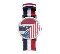U.S.A and Thailand Flag Woven Strap Watch Multicolor Wristwatch Easy Reader Analog Watches for Men Women Birthday Gift