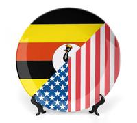 U.S.A And Uganda Flag Printed Ceramic Decorative Plate Chinese Style Bone Dish with Stand China Art Porcelain Plates