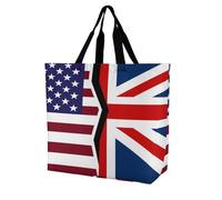 U.S.A And UK Flag Lightweight Large Shopping Bag with Inside Pocket Reusable Grocery Bags Foldable Shoulder Handbag