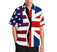 U.S.A and UK Flag Men's Casual Short-Sleeve Shirts with Front Pocket Summer Printed Shirt for Holiday Beach Party