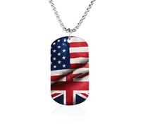 U.S.A And UK Flag Trendy Dog Tag Necklace Memorial Pendant