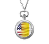 U.S.A and Vatican Flag Men's Pocket & Fob Watches Silent Ticking Quartz Alloy Chain Watch for Daily Use Silver-Style