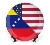 U.S.A And Venezuela Flag Printed Ceramic Decorative Plate Chinese Style Bone Dish with Stand China Art Porcelain Plates
