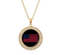 U.S.A Barcode Flag Freedom for Sale Women's Necklaces Lightweight Round Alloy Pendant Diamond Necklace Ladies Jewelry Gift Golden-style