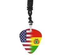 U.S.A Bolivia Flag Guitar Pick Pendant Necklace for Acoustic Electric Bass Players Guitar Accessories Guitarist Gifts