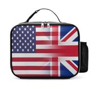 U.S.A Britain Flag Reusable Insulated Lunch Bag Tote Handbag Leather Portable Cooler Bags for Men Women