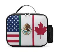 U.S.A Canada Mexico Flag Leather Lunch Bag Insulated Lunchbox Meal Tote Handbags with Detachable Buckled Handle