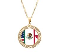 U.S.A Canada Mexico Flag Vintage Necklace Gold Silver Pendant Jewelry Lady Multicolored Diamond Necklaces with Chain