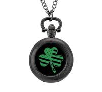 U.S.A Clovers Flag Vintage Pocket Watches Roman Numerals Quaretz Watch with Chain Christmas Birthday Gifts Black-Style