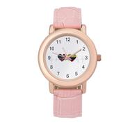 U.S.A Colombia Heartbeat Women's Leather Watch Easy Reader Minimalist Wristwatch Pink Rose Gold Strap Watches