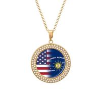 U.S.A Conch Republic Key West Flag Fashion Necklace Chain Round Graphic Pendant with Diamond Jewellery Golden-style