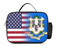 U.S.A Connecticut State Flag Insulated Lunch Bag Adults Portable Picnic Tote Bag with Detachable Handle