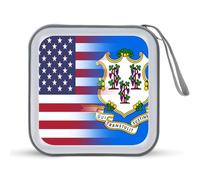 U.S.A Connecticut State Flag Portable CD Case Holder 48 Capacity Travel DVD Storage Boxs Wallet Bag