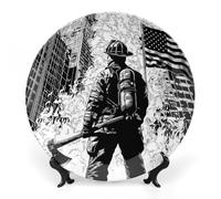 U.S.A. Firefighter Fight Flames Bone China Decorative Plates Wall Table Crafts Display Decor for Home Office