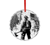 U.S.A. Firefighter Fight Flames Christmas Ornament Round Crystal Glass Xmas Tree Hanging Decor for Home Holiday