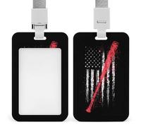 U.S.A. Flag Baseball Bat Fashion ID Badge Holder Sliding Vertical Name Tag Card Protector with Lanyard