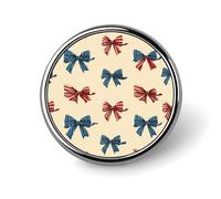 U.S.A Flag Bow Pattern Round Badge Pin Metal Memorial Brooch Button Lapel Pins for Backpack Wedding