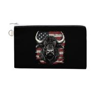 U.S.A Flag Buffalo Bison Bull Cow Portable Canvas Coin Purse Fashion Pencil Case Travel Makeup Bag