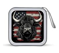 U.S.A Flag Buffalo Bison Bull Cow Portable CD Case Holder 48 Capacity Travel DVD Storage Boxs Wallet Bag