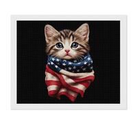 U.S.A. Flag Cat Funny Diamond Art Kits for Adults Round Full Drill Picture Home Wall Decor