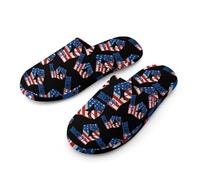 U.S.A Flag Fist Men's Flannel Slipper Soft Comfy House Shoes Non Slip Winter Warm Indoor Outdoor Slippers