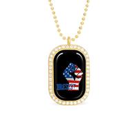 U.S.A Flag Fist Rectangle Pendant Necklace Alloy White Shiny Diamond Square Gold Silver Jewelry for Women Men