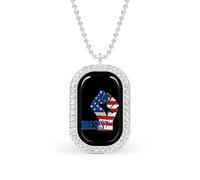 U.S.A Flag Fist Rectangle Pendant Necklace Alloy White Shiny Diamond Square Gold Silver Jewelry for Women Men