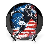 U.S.A. Flag Football Player Bone China Decorative Plates Wall Table Crafts Display Decor for Home Office