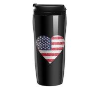 U.S.A Flag Heart Glittery Portable Coffee Cups Insulated Mug Water Tumbler with Lid Sealed for Hot Cold Drinks 350ml