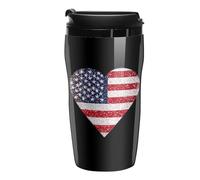 U.S.A Flag Heart Glittery Portable Coffee Cups Insulated Mug Water Tumbler with Lid Sealed for Hot Cold Drinks 250ml