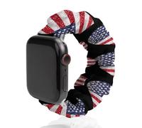 U.S.A Flag Heart Glittery Soft Elastic Scrunchie Watch Strap Compatible with IWatch Series 6 5 4 3 2 1 Printed Wristbands Bands