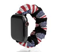 U.S.A Flag Heart Glittery Soft Elastic Scrunchie Watch Strap Compatible with IWatch Series 6 5 4 3 2 1 Printed Wristbands Bands
