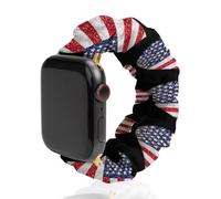 U.S.A Flag Heart Glittery Soft Elastic Scrunchie Watch Strap Compatible with IWatch Series 6 5 4 3 2 1 Printed Wristbands Bands