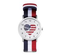 U.S.A Flag Heart Glittery Woven Strap Watch Multicolor Wristwatch Easy Reader Analog Watches for Men Women Birthday Gift
