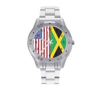 U.S.A. Flag Jamaican Flag Classic Wrist Watches for Men Casual Business Watch Stainless Steel Band for Boyfriend Father