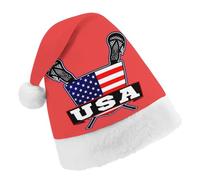 U.S.A Flag Lacrosse Santa Hat Christmas Holiday Party Headwear for Adults Soft Velvet Festive Costume Accessory Child