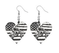 U.S.A Flag Motocross Rider Dirt Bike Women's Earrings Wooden Pendant Dangle Jewelry Stylish Accessories for Party