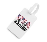 U.S.A Flag Racing Luggage Tag for Suitcases Identify Labels Privacy Travel Baggage for Women Men