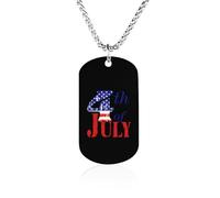 U.S.A Flag Ragged 4th of July Memorial Necklace Medallion Pendant with Long Chain Stainless Steel Rectangle Dog Tag for Men Women