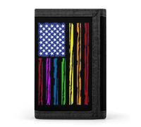 U.S.A Flag Rainbow LGBTQ Gay Trifold Men's Wallets with 8 Card Slots & Key Hook Slim Travel Purse Money Clip