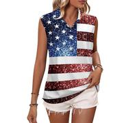 U.S.A. Flag Red Blue Sparkles Glitters Women Golf Shirt Polo Tank Top Tennis Sleeveless T-Shirt Collared Vest L