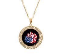 U.S.A. Flag Rose Fashion Necklace Chain Round Graphic Pendant with Diamond Jewellery Golden-style