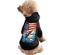 U.S.A Flag Shark Palm Trees Casual Pet Hoodie Clothes for Dog Cat Coat Outfit with Hat