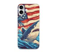 U.S.A Flag Shark Palm Trees Phone Case Compatible with iPhone 16 Plus Pro Max Shockproof TPU Protective Cover