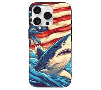 U.S.A Flag Shark Palm Trees Phone Case Compatible with iPhone 16 Plus Pro Max Shockproof TPU Protective Cover