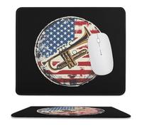 U.S.A. Flag Trumpet Jazz Music Mouse Pad Waterproof Ultra-Thin Non-Slip Rubber Base Square Mouse Mat Gaming Mousepad 9.8"x11.8"
