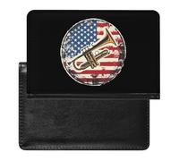 U.S.A. Flag Trumpet Jazz Music Passport Holder Cover Wallet Slim Passport Protector Card Holder Travel Accessories