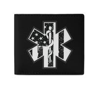 U.S.A. Flag with EMS Star of Life Men Wallet Leather Bifold Wallets with Window Slim Minimalist Front Pocket